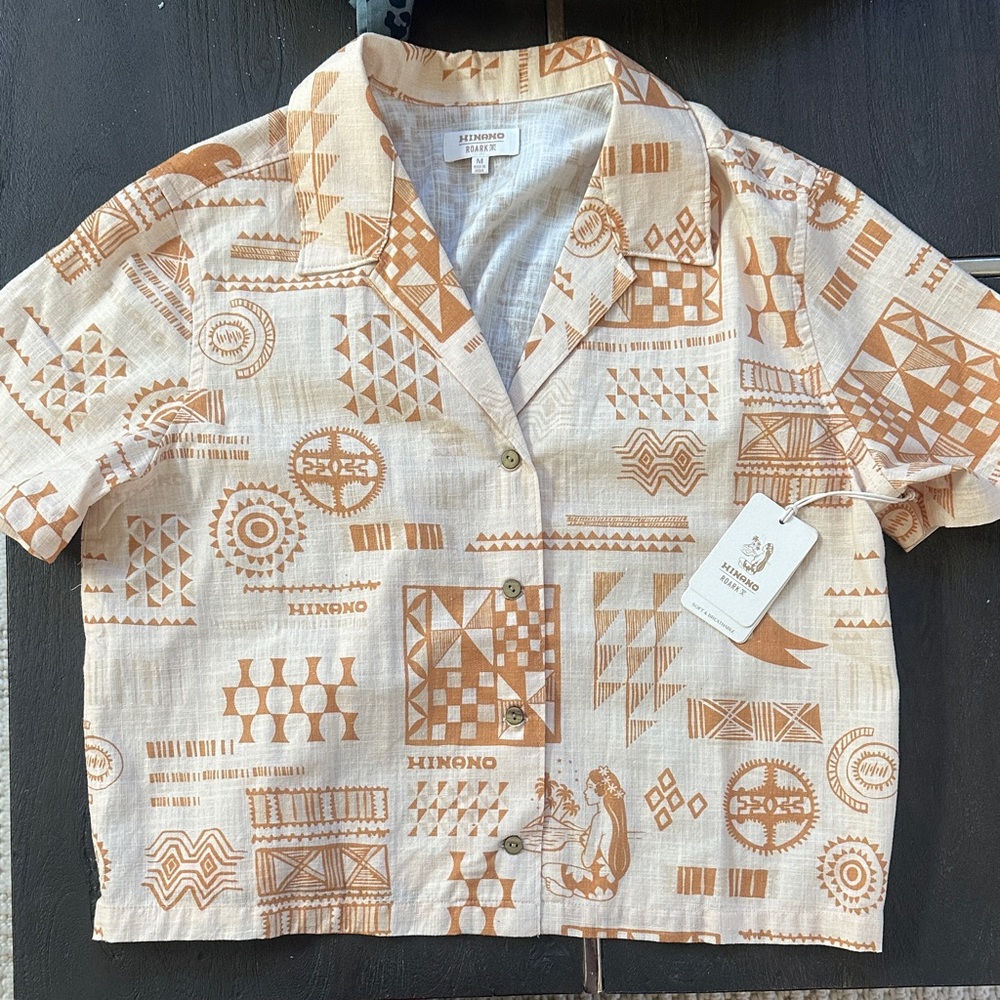 Roark Beige and Brown Geometric Button Down Shirt
